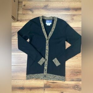 Vintage! Black Cardigan with Leopard Trim